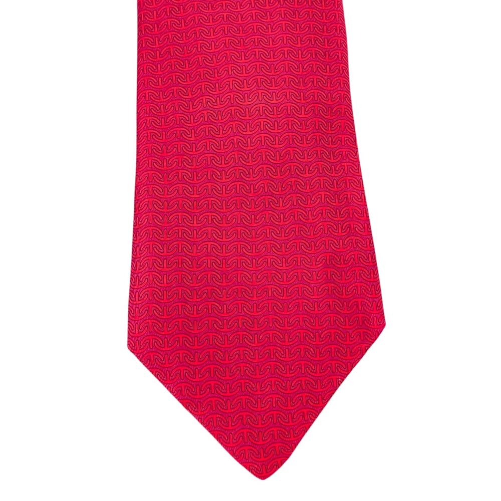 Vintage Hermès 100% Silk Men's Red Tie With Red Geometric Designs